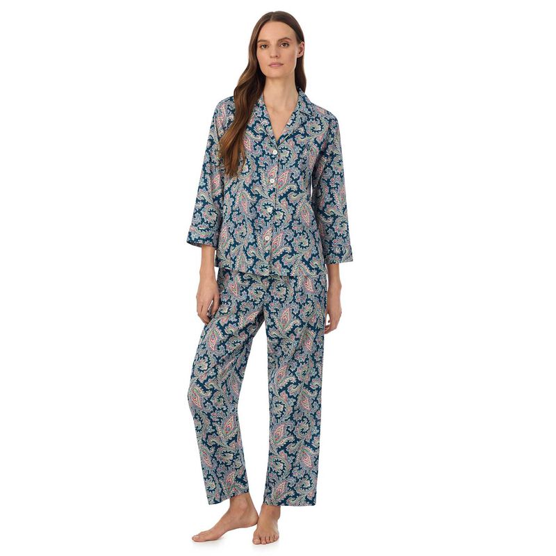 Lauren Ralph Lauren Cotton Lawn 3/4 Sleeve Notch Collar Pajama Set image number 0